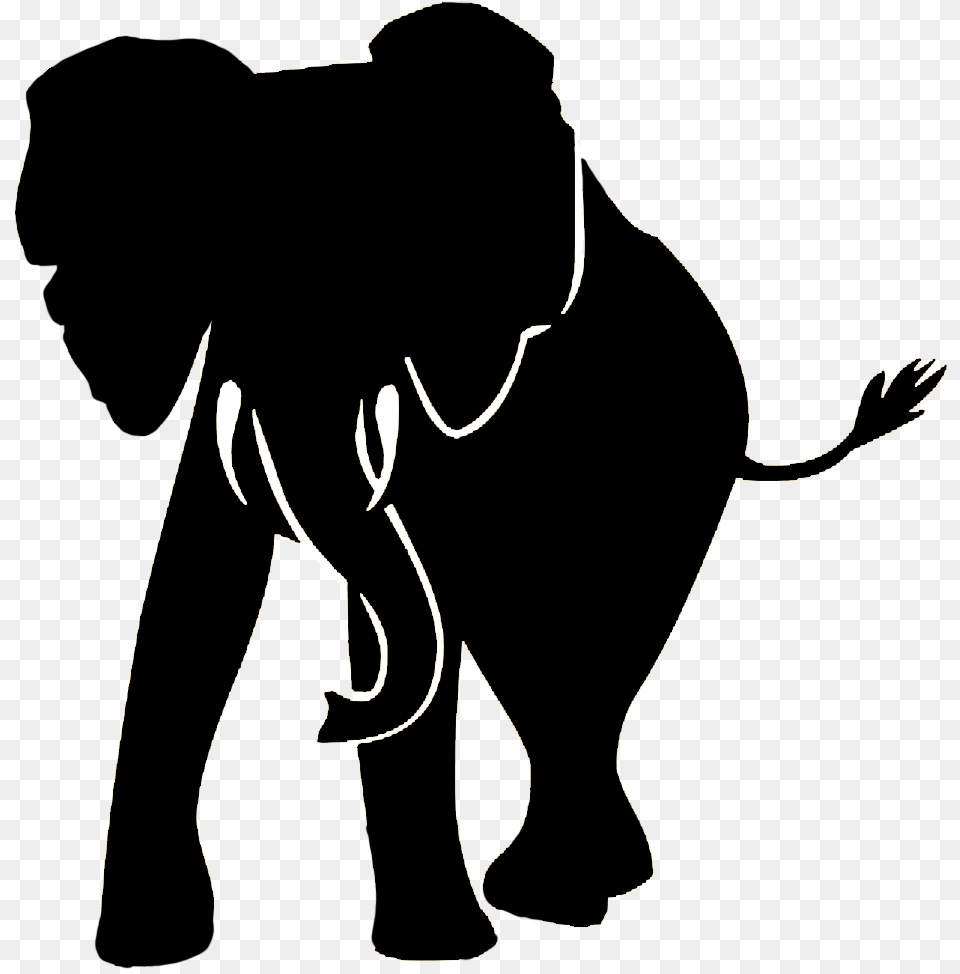 African Elephant Silhouette Elephant Black And White Silhouette, Person, Animal, Wildlife, Mammal Png Image