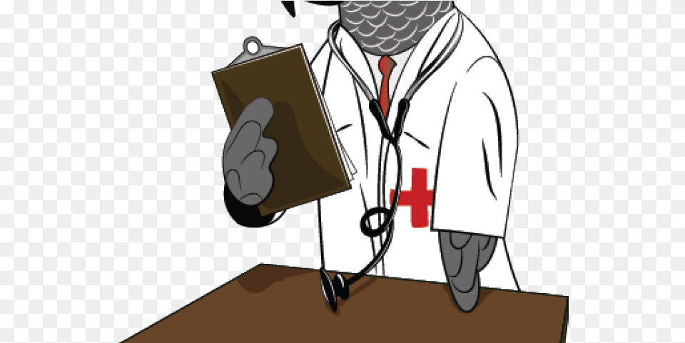 African Grey Parrot Clipart Doctor Cartoon, Clothing, Coat, Logo Free Transparent Png