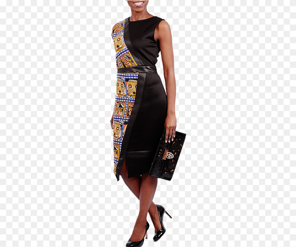 African Print Cocktail Dresses Black Dress With African Print, Woman, Shoe, Person, High Heel Png Image