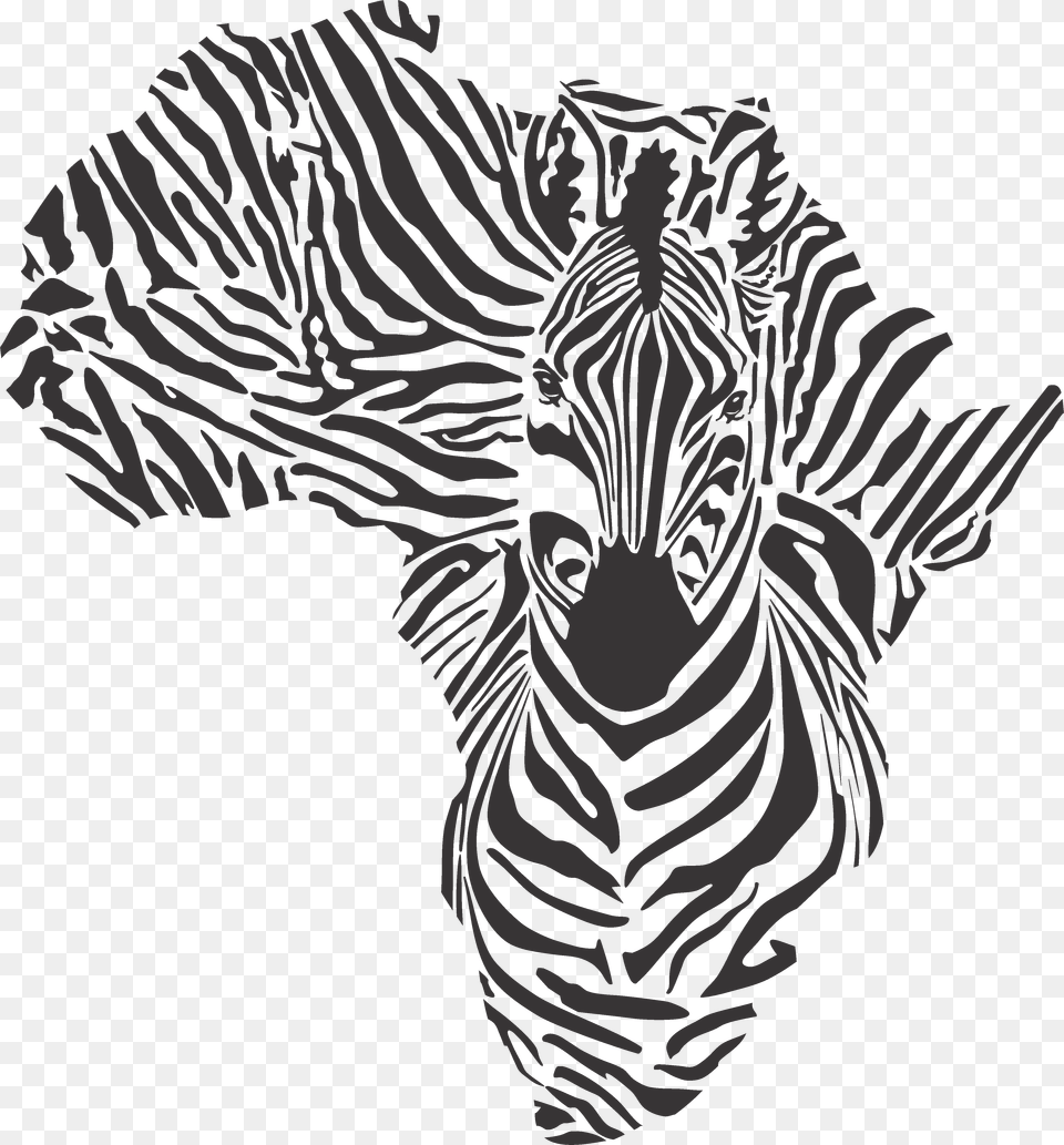 African Zebra Map African Continent In Black And White, Stencil, Animal, Mammal, Wildlife Free Png Download
