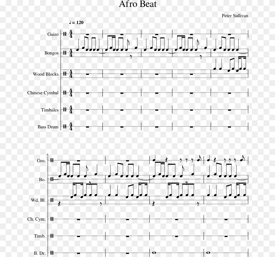 Afro Beat Sheet Music Composed By Peter Sullivan 1 Sheet Music, Gray Png Image