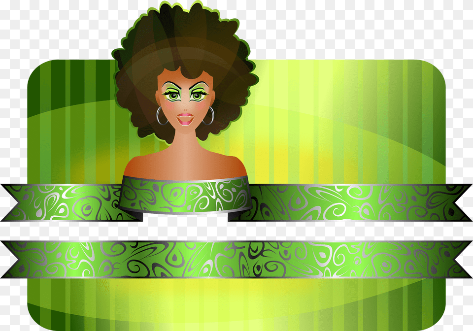 Afro Girl Border Clipart, Art, Graphics, Green, Person Free Png