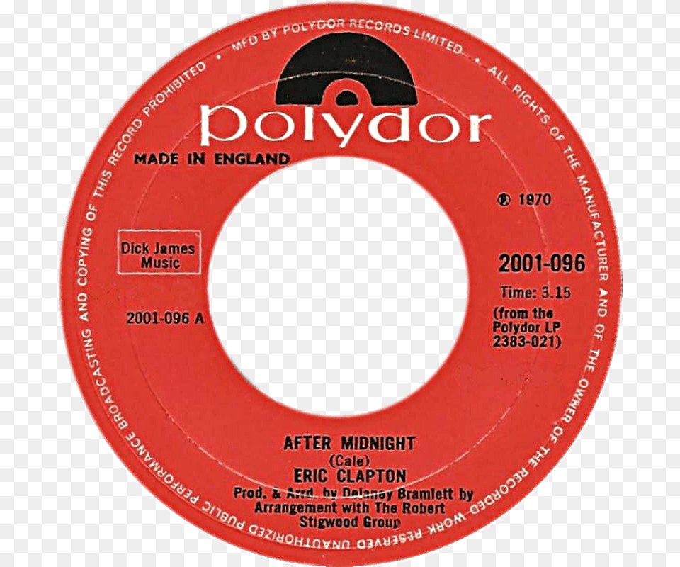 After Midnight By Eric Clapton Uk Vinyl Single Polydor Records, Disk, Text, Can, Tin Free Png
