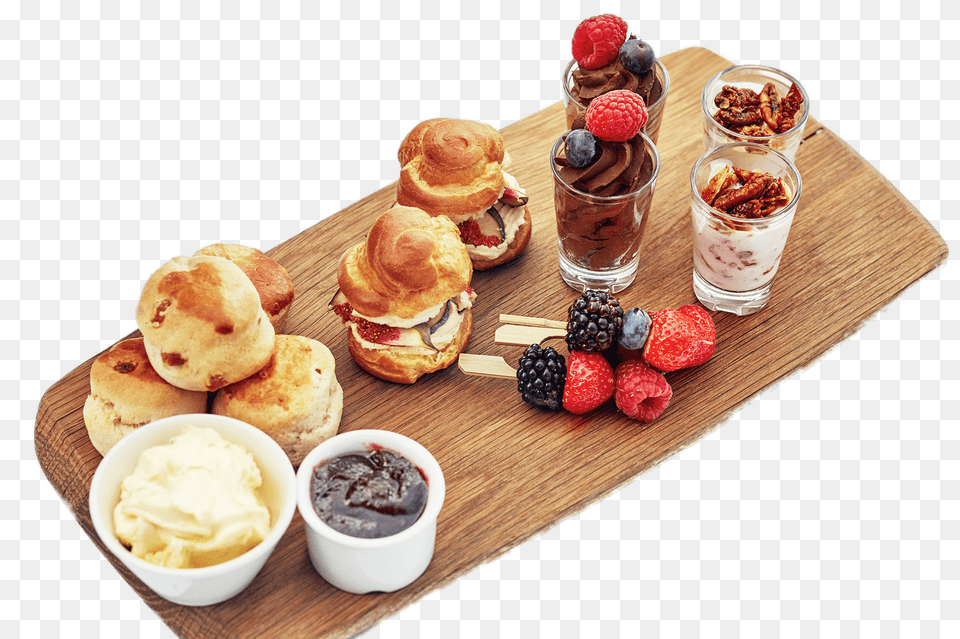 Afternoon Tea Selection On A Wooden Plate, Brunch, Burger, Food, Cream Free Transparent Png