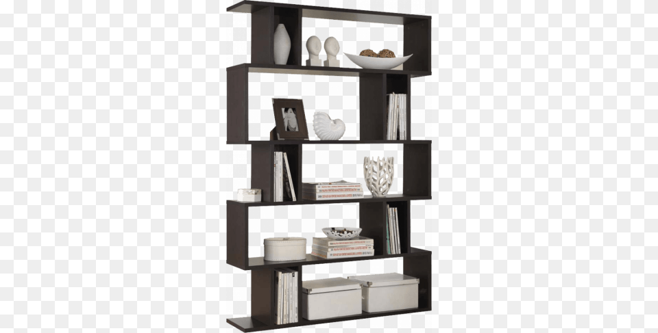 Afydecor Modern Zig Zag Style Bookshelf In Ebony Atlin Designs 5 Shelf Bookcase In Espresso Brown, Furniture, Photo Frame Free Png