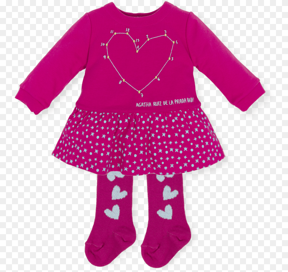 Agatha Ruiz De La Prada Pink Star Dress And Tights Dress, Applique, Pattern, Child, Female Free Png