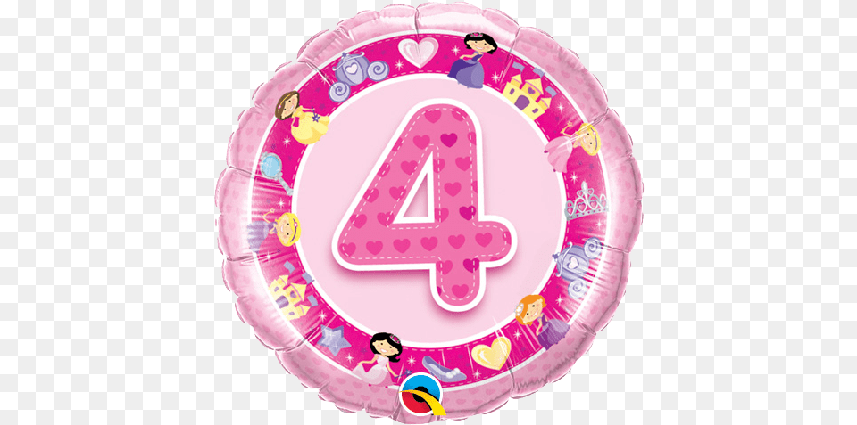 Age 4 Pink Princess Mylar Balloon Bargain Balloons Princess Happy Birthday 4th, Food, Birthday Cake, Cake, Cream Free Png Download
