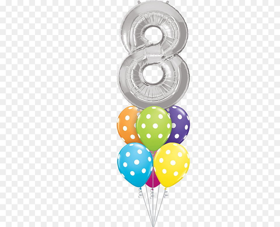 Age 8 Polka Dots Luxury Birthday Balloon Bouquet For Adults, Text, Symbol, Number Free Png