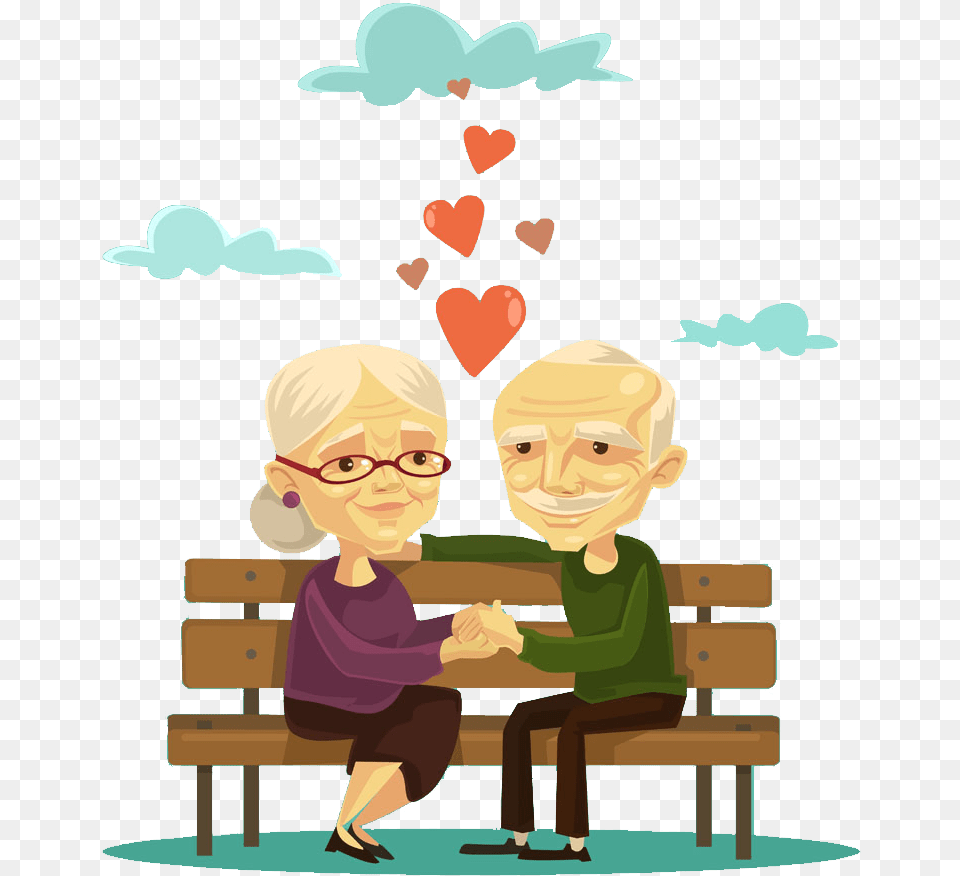 Age Internet Meme Chair Cartoon Couple On Old Age, Bench, Furniture, Baby, Person Free Transparent Png