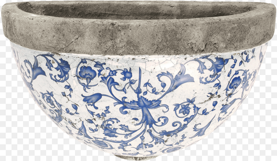 Aged Ceramic Wall Planter Esschert Design Blue And White, Art, Porcelain, Pottery, Bowl Free Png