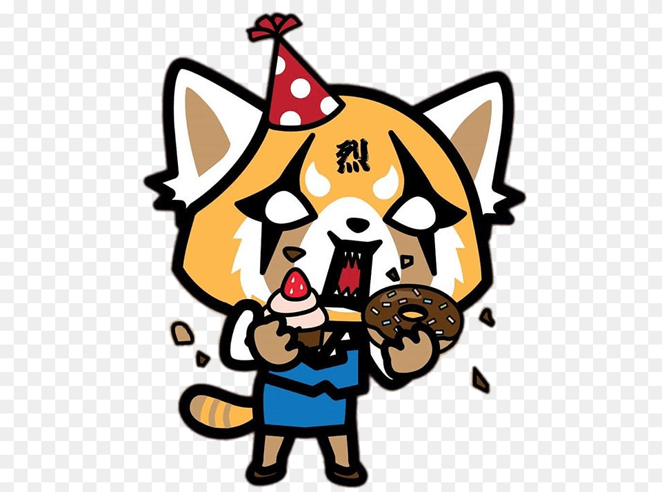 Aggretsuko Eating Cakes, Clothing, Hat, Animal, Canine Free Png Download