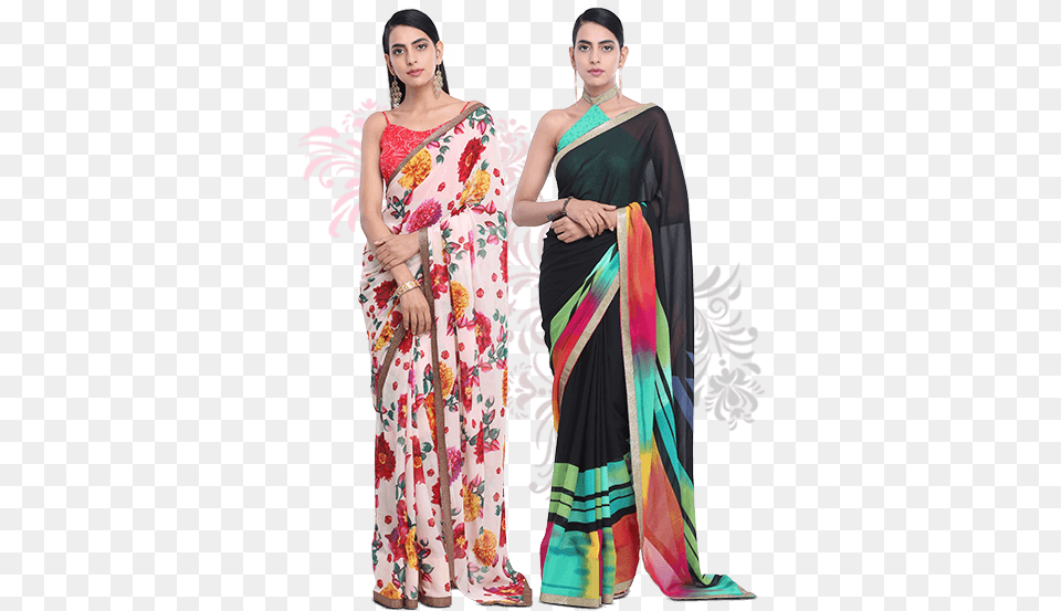 Agnisie Pack Of 2 Designer Printed Sarees With 3 Blouses Silk, Clothing, Sari, Adult, Female Free Transparent Png