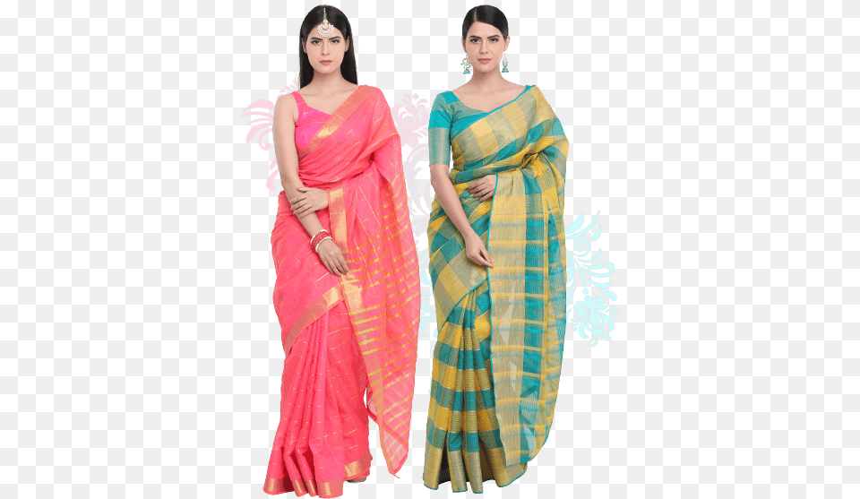 Agnisie Pack Of 2 Kota Doria Sarees Kota Doria, Adult, Clothing, Female, Person Png Image