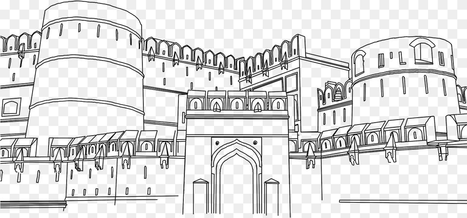 Agra Fort Line Drawing Sketch Drawing Of Agra Fort, Nature, Night, Outdoors Free Transparent Png