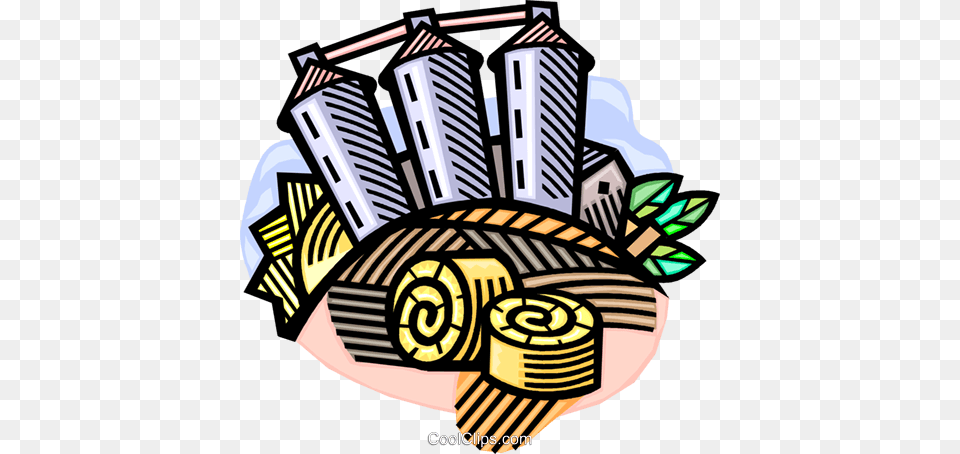 Agricultural Harvest With Grain Elevators Royalty Vector Clip, Art, Graphics, Bulldozer, Machine Free Png Download