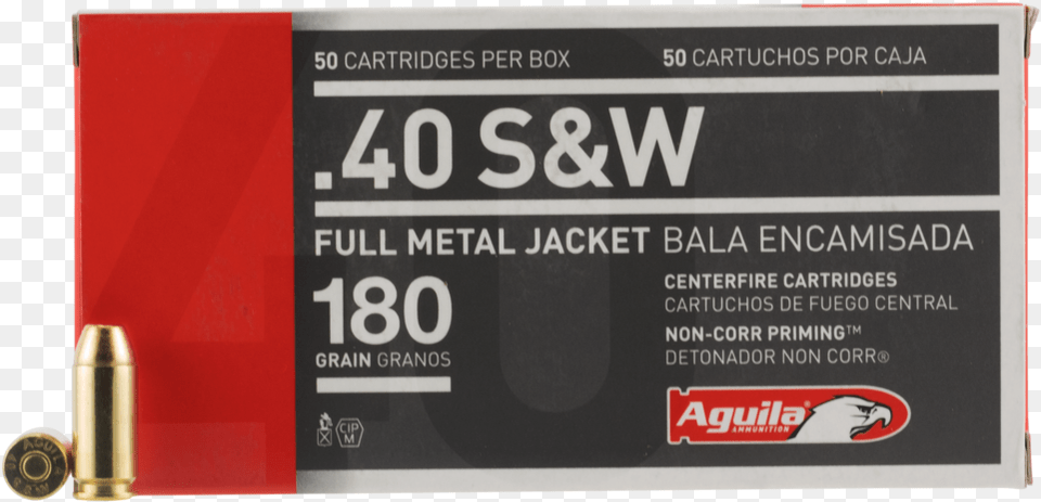 Aguila 40 Smith Amp Wesson 180 Gr Full Metal Full Hd, Ammunition, Weapon, Bullet, Animal Free Png