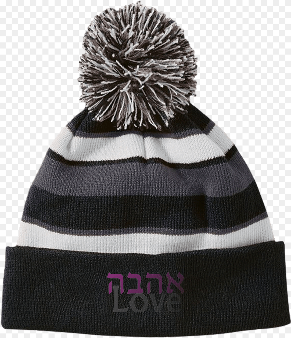 Ahavah Love Embroidered Striped Beanie Hat With Hockey Hats Winter, Cap, Clothing, Person Free Png Download