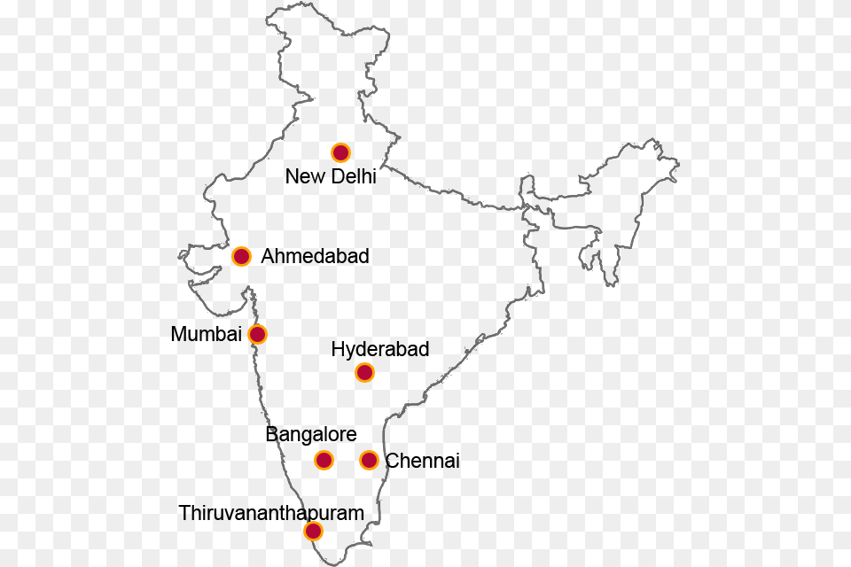 Ahmedabad Has Daily Flights To All Major Cities Of Map Outline Of India High Resolution, Chart, Plot, Nature, Night Free Transparent Png