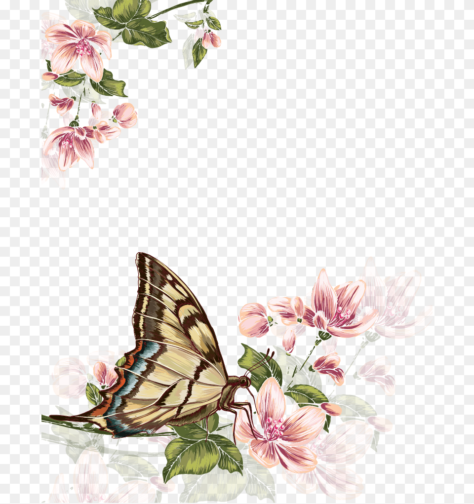 Ai Vector Watercolour Butterfly Butterfly And Flowers Watercolor, Art, Graphics, Pattern, Floral Design Png Image