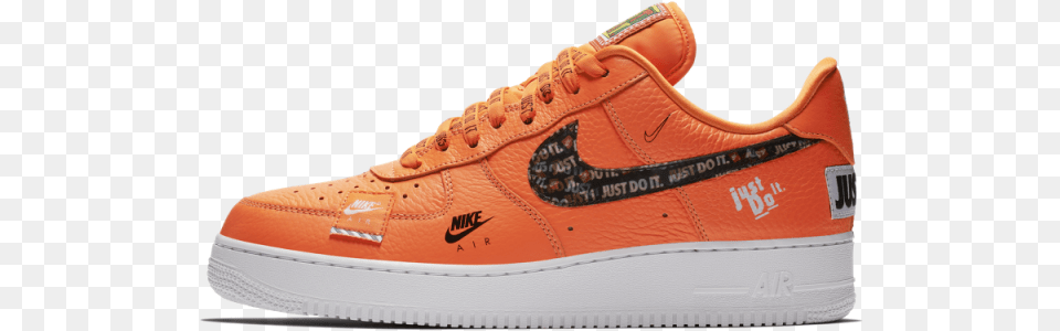 Air Force 1 Just Do It Orange, Clothing, Footwear, Shoe, Sneaker Png Image