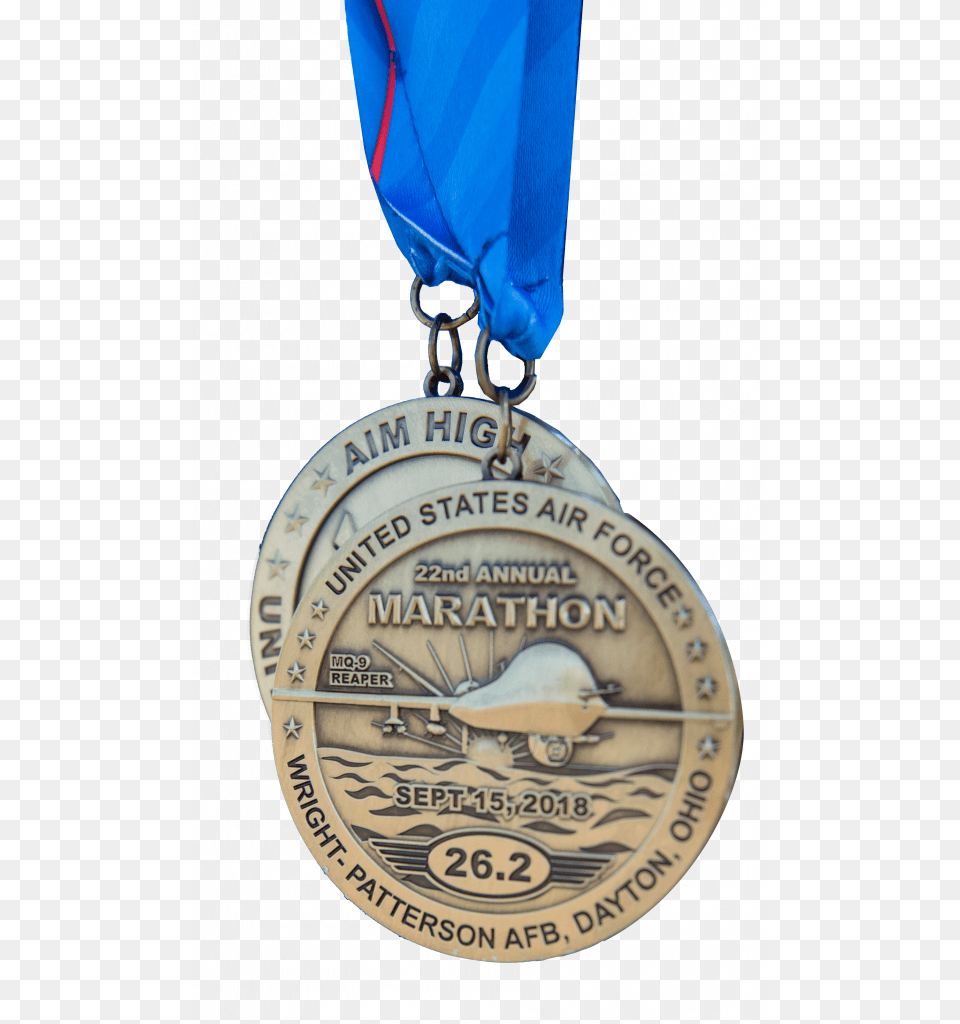 Air Force Half Marathon Medal 2018, Gold, Gold Medal, Trophy, Accessories Png Image