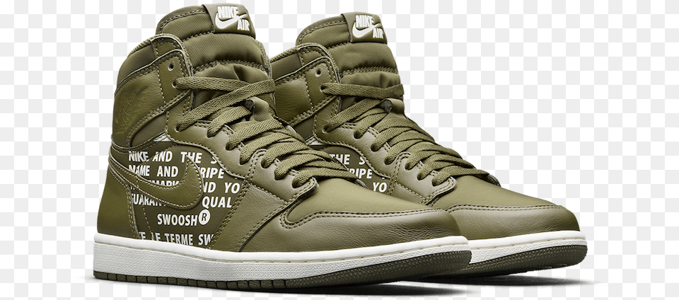 Air Jordan 1 High Og Olive Canvas, Clothing, Footwear, Shoe, Sneaker Png Image