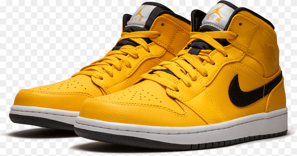Air Jordan 1 Mid Taxi Yellow, Clothing, Footwear, Shoe, Sneaker Png