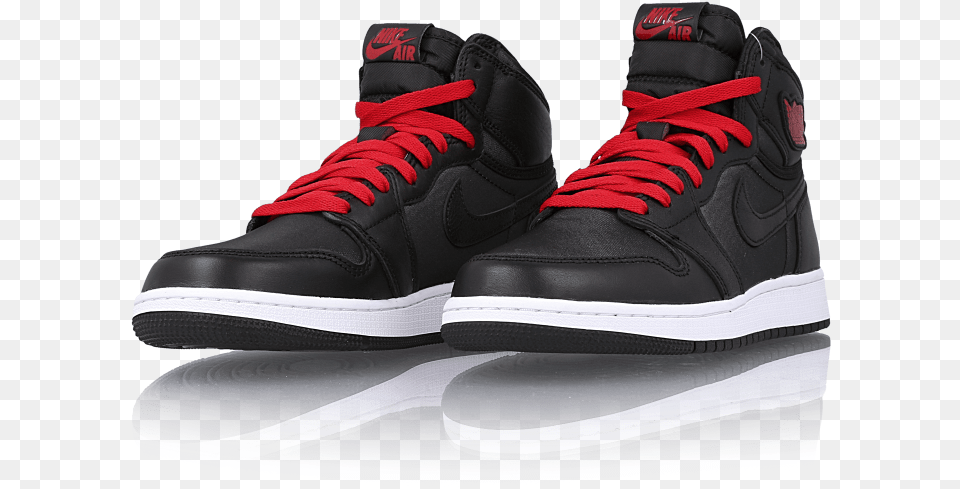Air Jordan 1 Retro High Black Satin Bg Basketball Shoe, Clothing, Footwear, Sneaker, Person Free Png