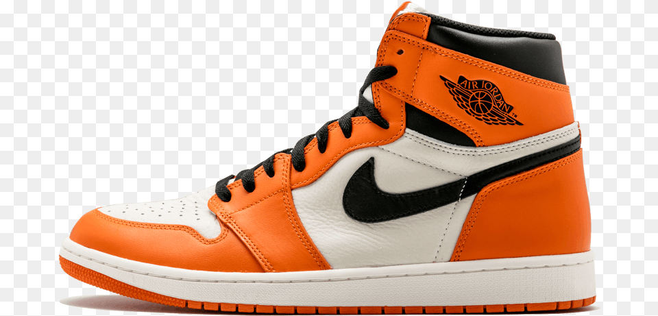 Air Jordan 1 Reverse Shattered Backboard Jordan 1 Orange White, Clothing, Footwear, Shoe, Sneaker Free Png