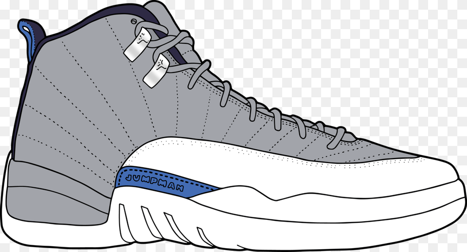 Air Jordan 12 Wolf Grey Sketch, Clothing, Footwear, Shoe, Sneaker Free Transparent Png