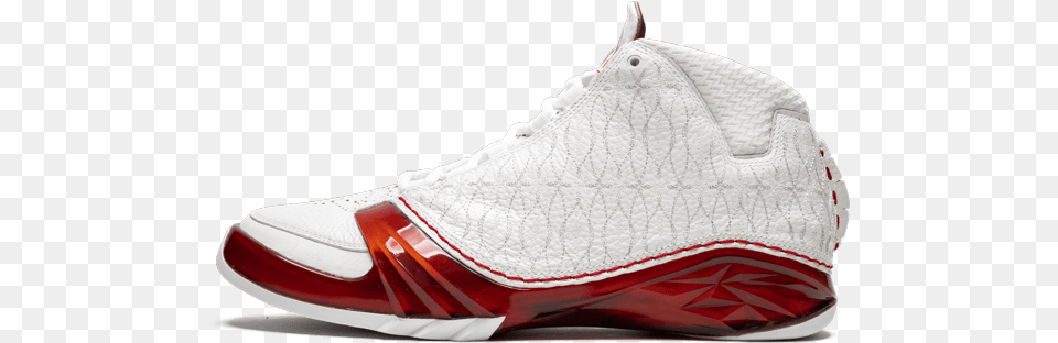 Air Jordan 23 White Varsity Red Outdoor Shoe, Clothing, Footwear, Sneaker, Running Shoe Png Image