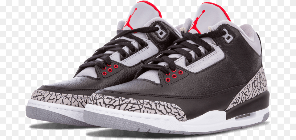 Air Jordan 3 Black Cement Air Jordan Black Cement, Clothing, Footwear, Shoe, Sneaker Free Png