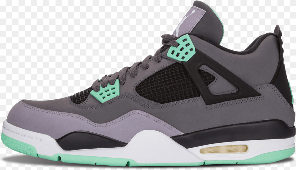Air Jordan 4 Retro Green Glow Jordan 4 Black And Grey, Clothing, Footwear, Shoe, Sneaker Png