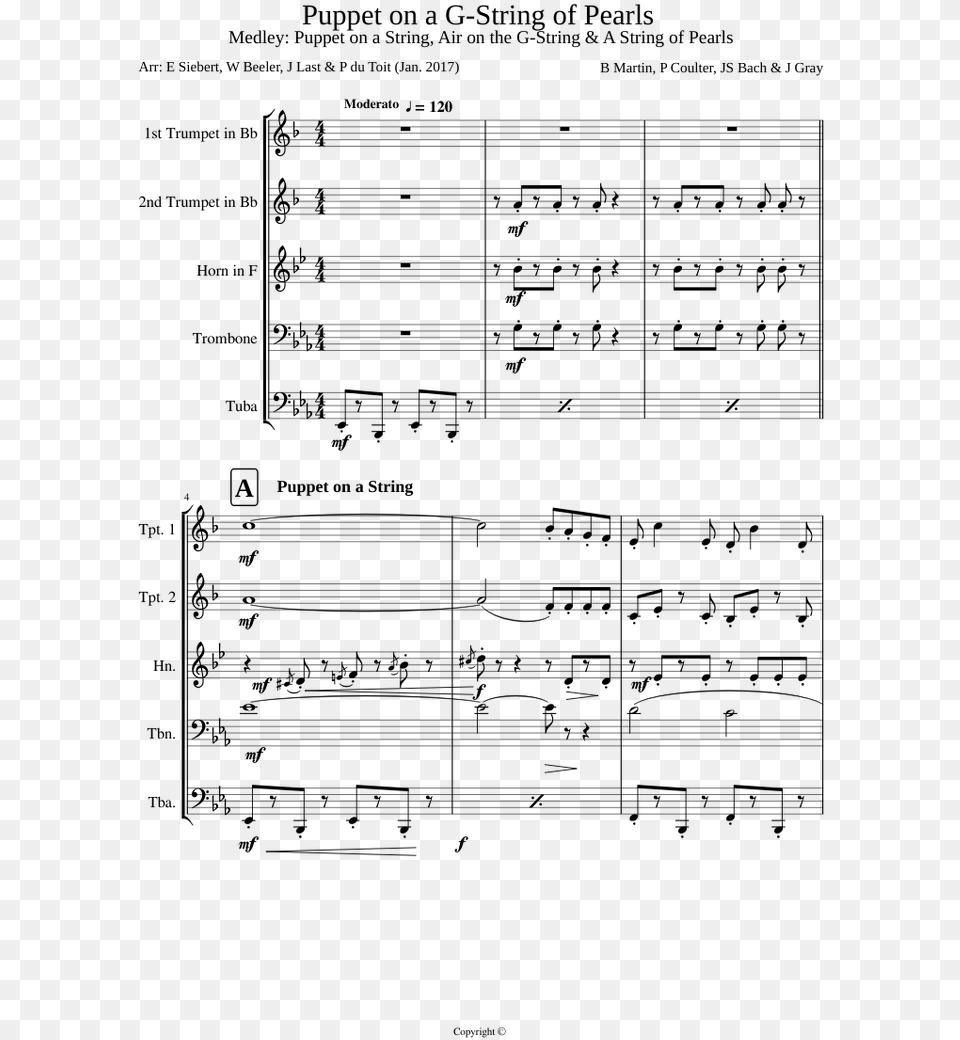 Air On Ag String Bb Trumpet Score, Gray Png Image