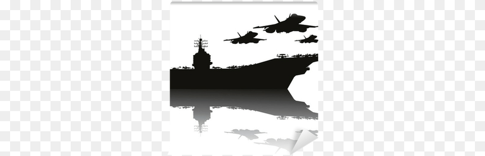 Aircraft Carrier And Flying Aircrafts Vector Silhouettes Navy Carrier Clip Art, Silhouette, Airplane, Vehicle, Transportation Png Image