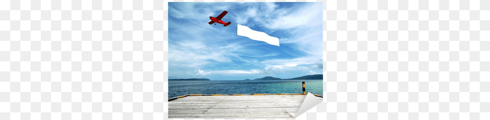Airplane Banner Template With Tropical Beach Background Airplane With Banner Behind, Water, Waterfront, Aircraft, Transportation Png Image