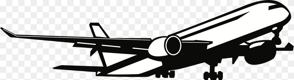 Airplane Taking Off Black And White Clipart, Aircraft, Airliner, Transportation, Vehicle Png