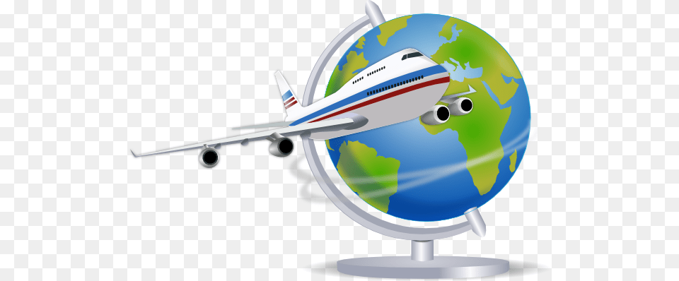 Airplane Traveling The Globe Clip Art, Aircraft, Airliner, Transportation, Vehicle Free Png