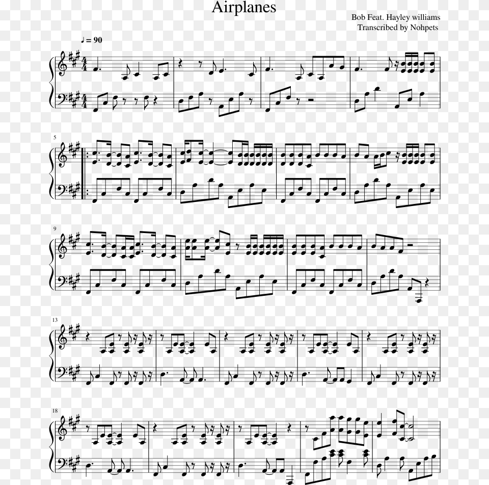 Airplanes Sheet Music Composed By Bob Feat Angela Chang, Gray Free Png