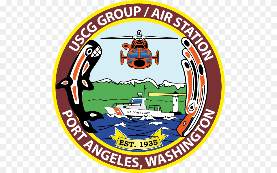 Airsta Port Angeles Coast Guard Station Port Angeles Logo, Aircraft, Transportation, Vehicle, Helicopter Png Image