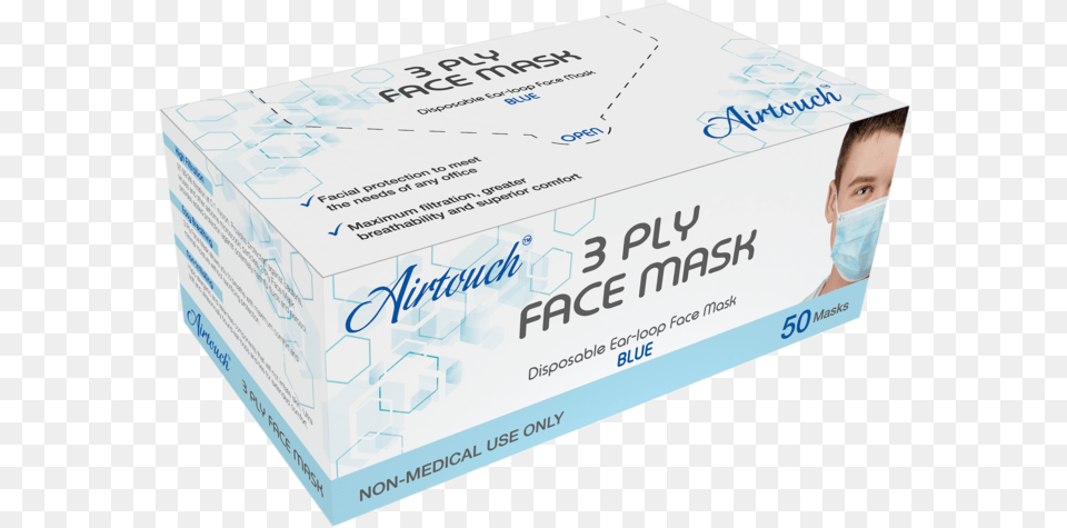 Airtouch 3 Ply Face Mask Box Blue 50pcsbox, Business Card, Paper, Text, Cardboard Free Transparent Png