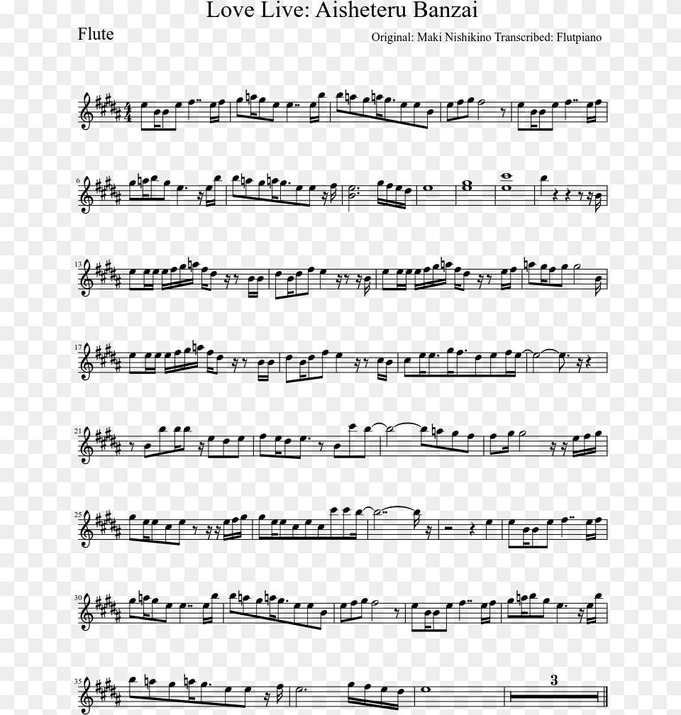 Aisheteru Banzai Sheet Music Composed By Original Pueblito Viejo Partitura, Gray Free Png