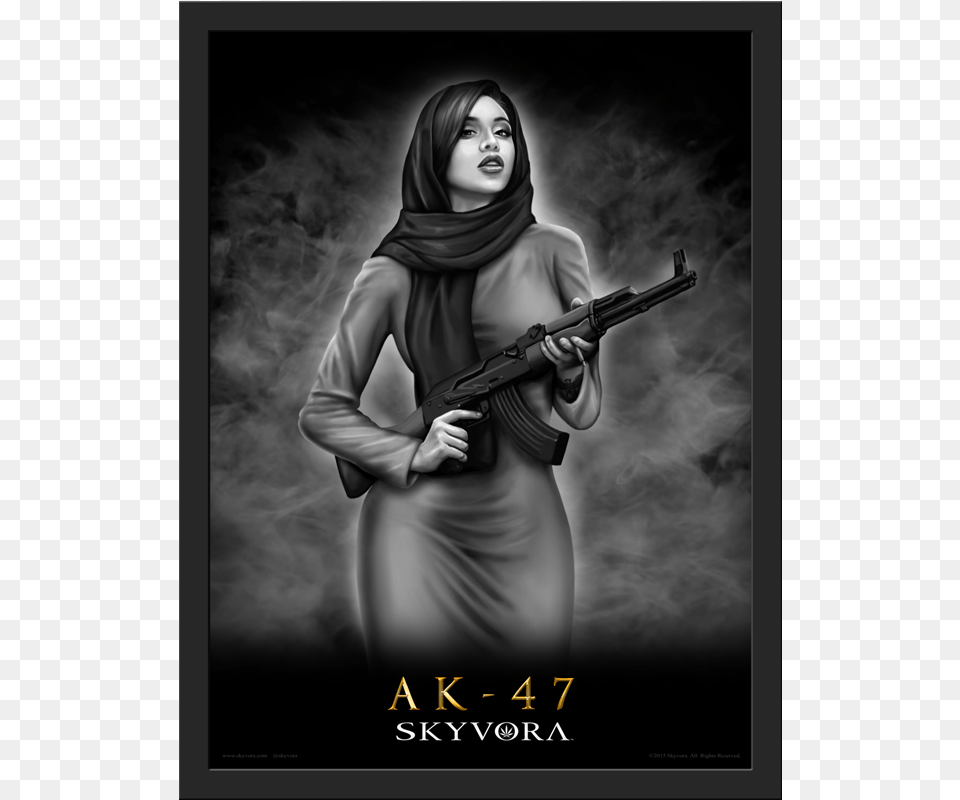 Ak 47 Framed Poster Poster, Adult, Weapon, Person, Woman Free Png Download