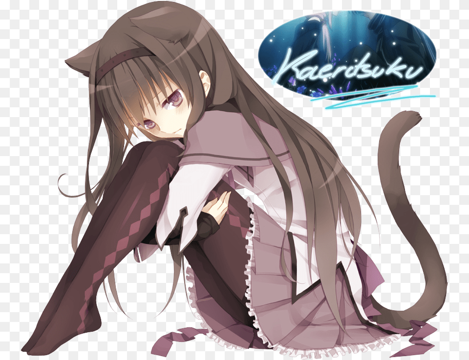 Akemi Homura Neko Anime Girl Brown Hair, Book, Comics, Publication, Adult Png Image