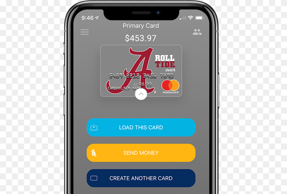 Alabama Crimson Tide Fancard Prepaid Mastercard In Smartphone, Electronics, Mobile Phone, Phone, Text Free Transparent Png