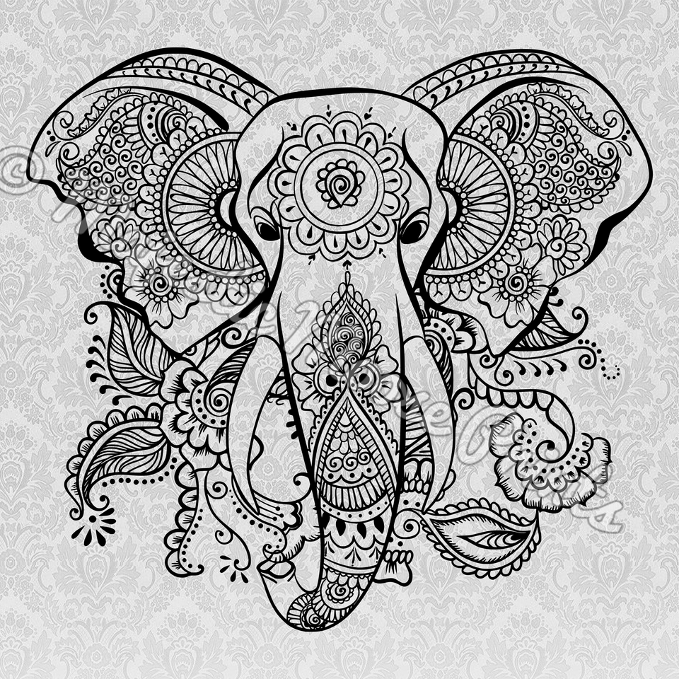 Alabama Elephant Face Outline Coloring Drawing Of Ben Stress Relief Mandala Coloring Pages, Sign, Symbol Free Png