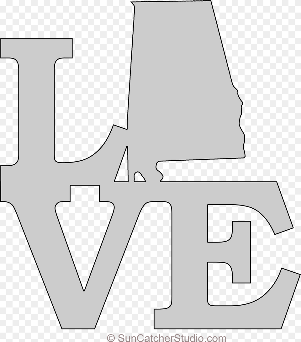 Alabama Love Map Outline Scroll Saw Pattern Shape State Cross, Stencil, Firearm, Weapon, Text Free Png Download
