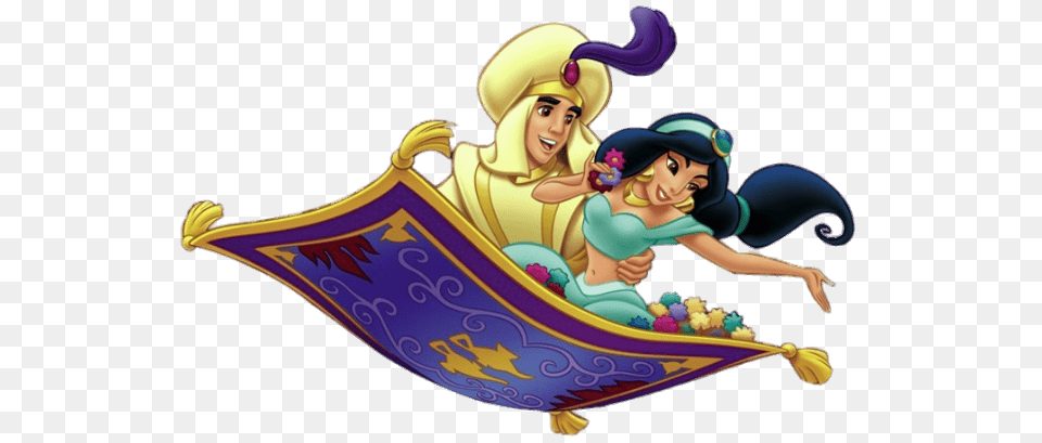 Aladdin And Jasmine On The Magic Carpet, Baby, Person, Cartoon, Adult Png Image