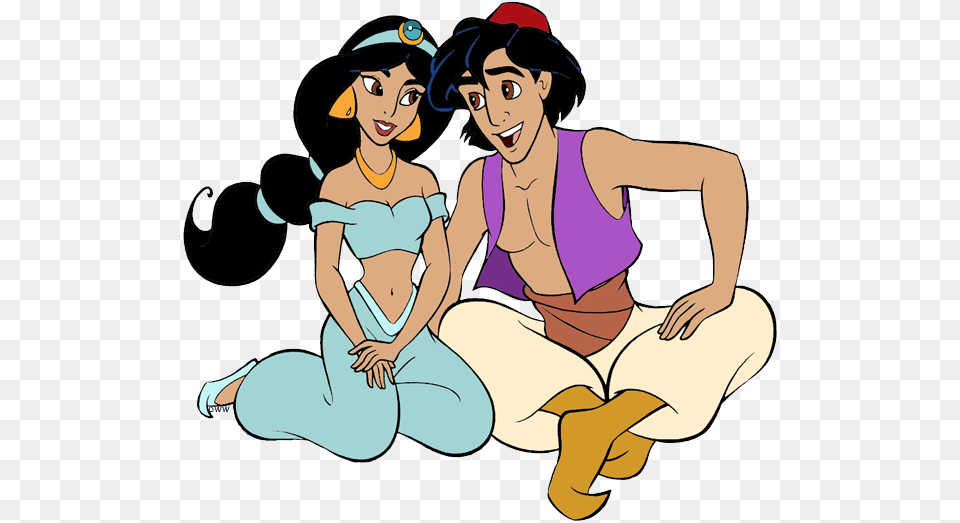 Aladdin Jasmine Sitting Together Cartoon, Person, Book, Comics, Publication Free Png Download