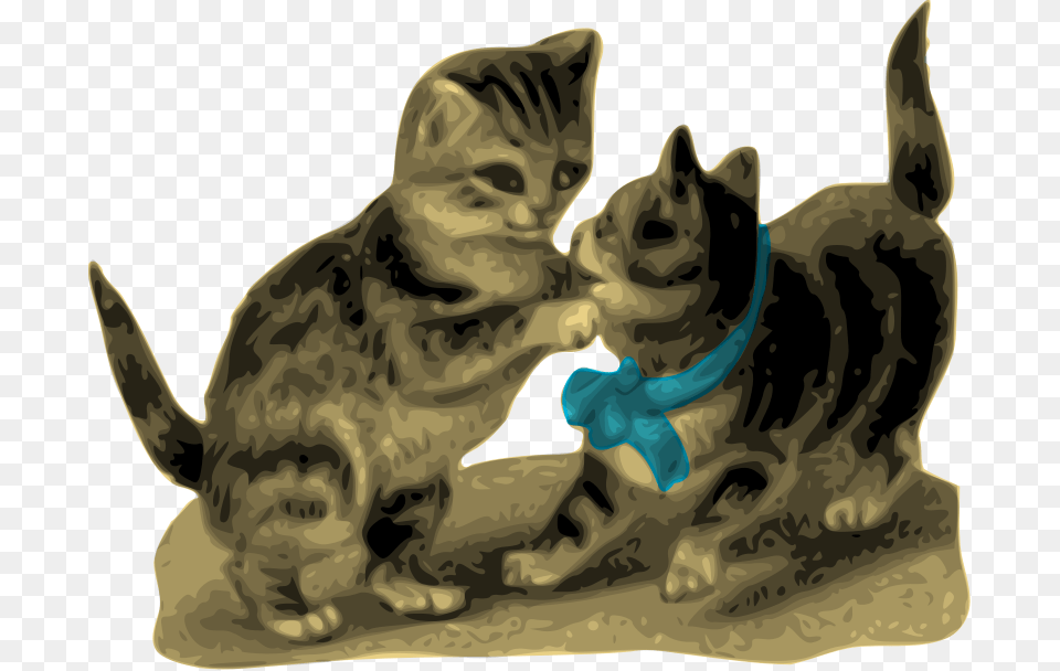 Alano Kittens One With Blue Ribbon, Animal, Mammal, Pet, Cat Png